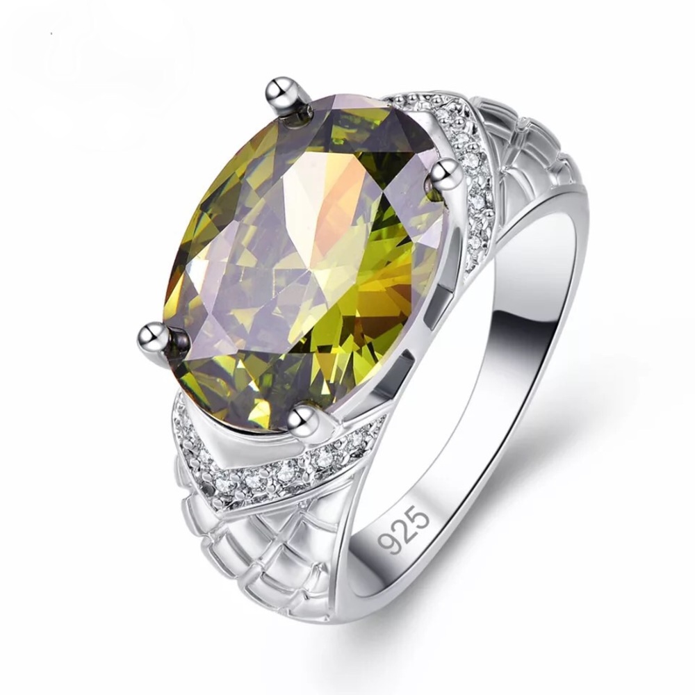 18K/925 white gold plated w green sapphires - Picture 1 of 3